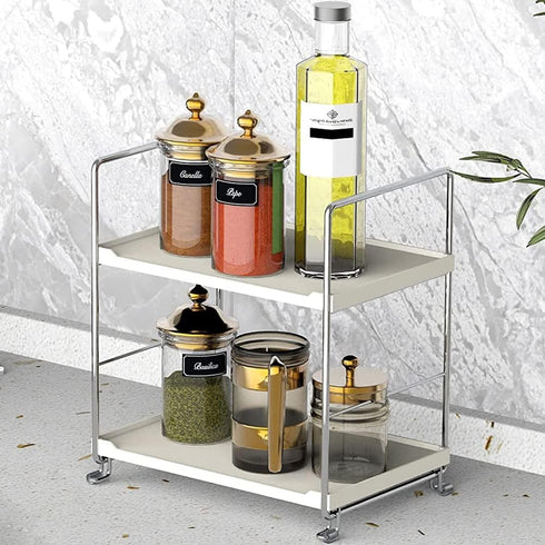 kaileyouxiangongsi Plastic/Metal Freestanding Stackable Organizer Shelf,Bathroom Countertop Storage Shelf Cosmetic Organizer Holder Kitchen Spice ...