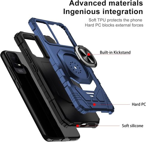 for TCL ION X Case,TCL ION V Phone Case with Tempered Glass Screen Protector,Military Grade Heavy Duty Shockproof Protective Cover,with Ring Kicks...