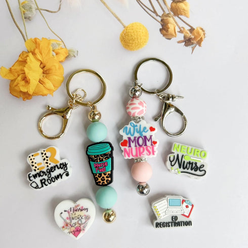KnvsS Medical Nurse Themed Silicone Focal Beads Rubber Beads Kit Bulk for Beadable Pens Keychain Making DIY Keychain Supplies Focal Pen Beads, Nur...