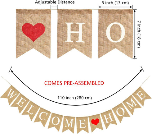 Welcome Home Banner Burlap Sign Party Decorations, Rustic Bunting Garland Family Gathering Photo Booth Props...