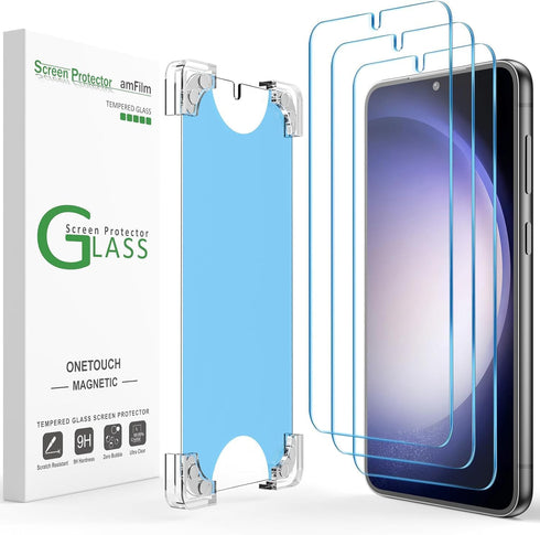 amFilm 3 Pack Magnetic OneTouch for Samsung Galaxy S23 6.1" Screen Protector Tempered Glass,9H Hardness,30 seconds Auto-Alignment & Ultra Fast Ins...