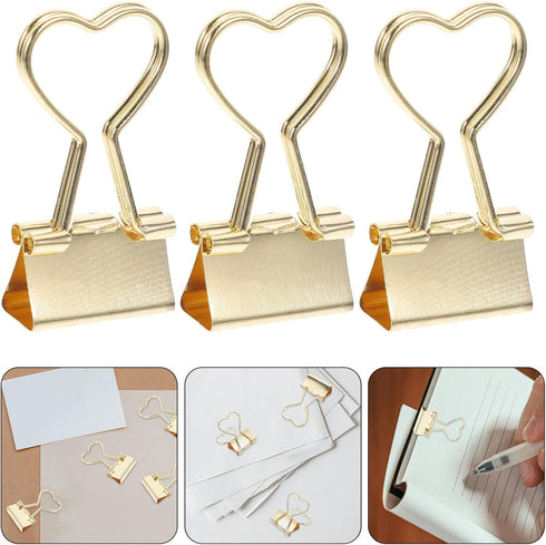 10pcs Heart Shape Binder Clips Gold Metal Binder Clips with Heart Shaped Handle Cute Paper Clamps Paperclips Bookmarks Invoice Bill Clip for Offic...