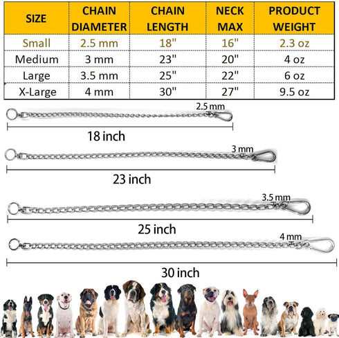 Dog Chain Collars 304 Stainless Steel Metal Chew Proof Dog Necklace Anti Winding Dog Leash Extension Lead for Small Medium Large Dogs Training and...