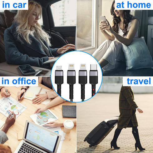 iPhone Charging Multi 4-in-1 USB Long Cable,3M/10Ft Nylon Braided Universal Phone Charger Cord USB C/Micro USB/Lightning*2 Connector Adapter for i...