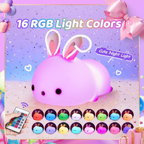 One Fire Night Light for Kids Room, Timer Baby Toddler Nursery Animal Battery Remote Kawaii Night Lamp, Cute Decor Easter Bunny Gift/ Basket Stuff...