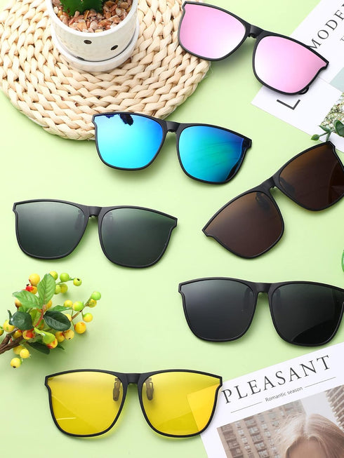 Weewooday 6 Pairs Large Polarized Clip on Sunglasses UV Protection Driving Clip on Sunglass Colorful Flip Frame Glasses for Women Men Eyeglasses...