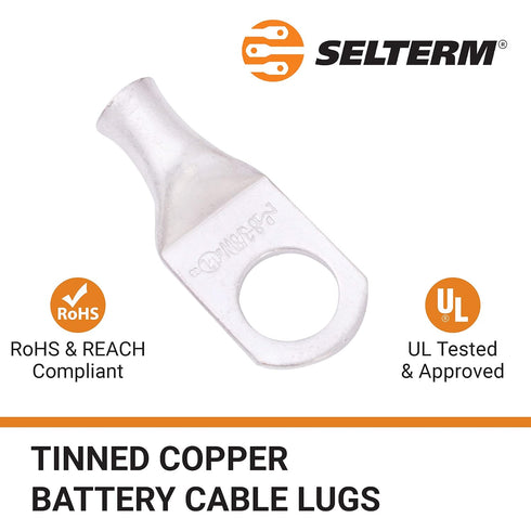 SELTERM 25pcs 8 AWG 3/8" Stud Marine Grade Tinned Copper Battery Cable Lugs, 8 Gauge Ring Terminals, UL Wire Lugs Electrical Battery Cable Ends, T...