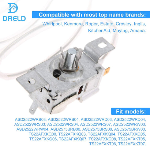 DRELD 2198202 Refrigerator Cold Control Thermostat, Replacement for Whirlpool, Kenmore Refrigerators, Replaces 2161284 2198201 PS11739232 AP6006166 WP2198202