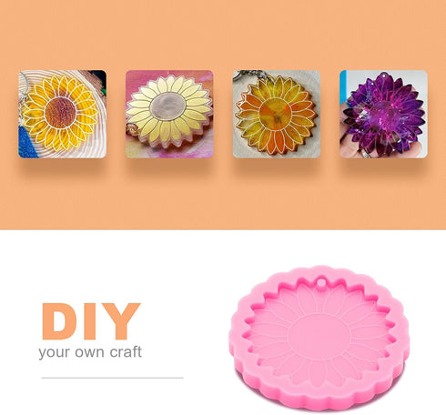 Super Glossy Sun Flower Resin Mold Keychain Silicone Mold for DIY Epoxy Resin Jewelry Making Keychain Pendant Craft...