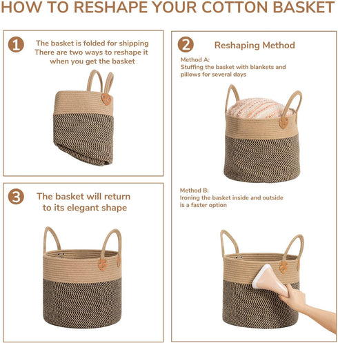 CHICVITA Wicker Laundry Basket With Handles, Storage Baskets for Decor, Rope Basket for Blankets, Toys, Clothes, Shoes, Plant Basket for Living Ro...