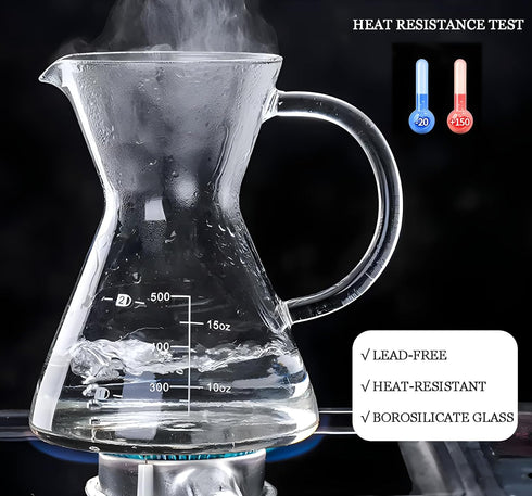 Pour Over Coffee Maker with Reusable Stainless Steel Drip Filter, Glass Drip Coffee Maker Set, Lead-Free Borosilicate Glass Coffee Carafe for 1-2C...