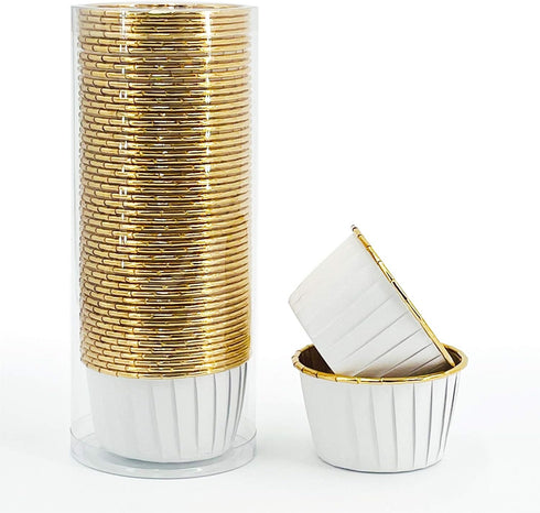 Party Hippo Cupcake Cups, 3.5 Oz 50 pcs Disposable Foil Muffin Liners, Gold Baking Cups, Ramekin Aluminum Cupcake Tip Pan Ramekin Holders, Little ...