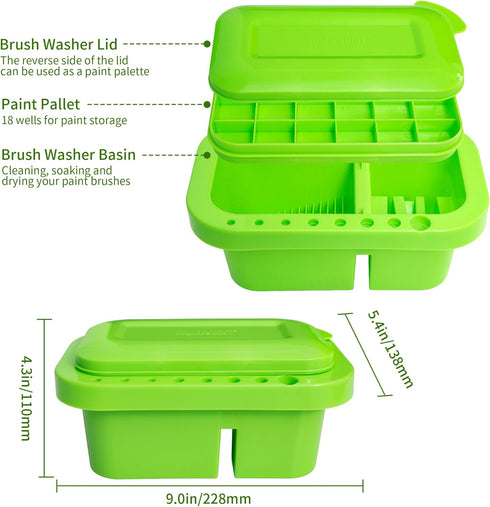 MyLifeUNIT Paint Brush Cleaner, Paint Brush Holder and Organizers with Palette for Acrylic, Watercolor, and Water-Based Paints (Lawn Green)...