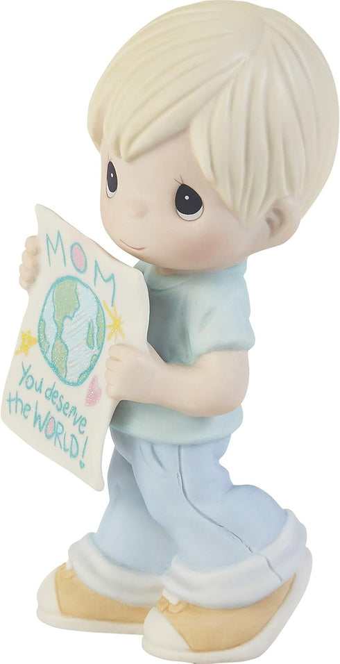 Precious Moments "Mom, You Deserve The World Hand-Painted Porcelain Figurine - 203006, Unique Mother's Day, Birthday, and Holiday Decor Keepsake...