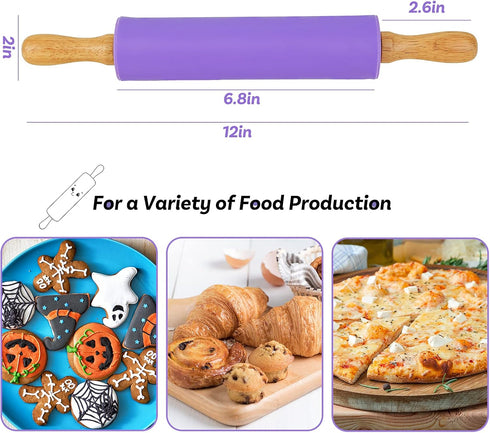 Koogel Rolling Pin for baking, 12 Inch Non-Stick Silicone Handle Rolling Pin for Kids Kitchen Activity...