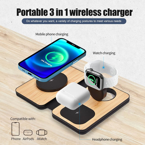 3-in-1 Charging Station for Apple Devices, 21W Mag Safe Wireless Charger, Foldable Travel Charger for iPhone 16-12 Series, AirPods, and iWatch Ser...