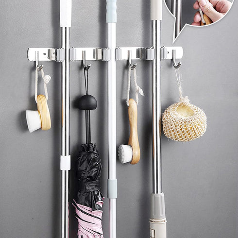 Broom Mop Holder Wall Mount Cleaning Tool holder, Heavy Duty Stainless Steel Broom Hanger Rack Hook Organizer, Garage Storag Racks wall Mounted Br...