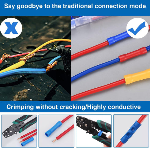 smseace 210PCS Wire Butt connectors with Wire stripper crimping tool22-10AWG Butt Splice Connectors Insulated Electrical Butt connectors Straight ...