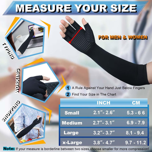 Copper Long Arthritis Gloves,Long Wrist Compression Arm Sleeve Carpal Tunnel Gloves, Fingerless Hand Compression Gloves for Men Women Computer Typ...