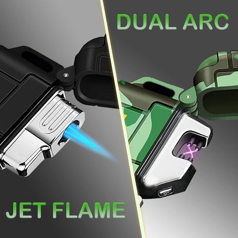 2 Pack Waterproof Lighter Outdoor Windproof Torch Lighter Dual Arc Lighter Butane Electric Lighter USB Rechargeable Lighter Flameless Plasma Light...