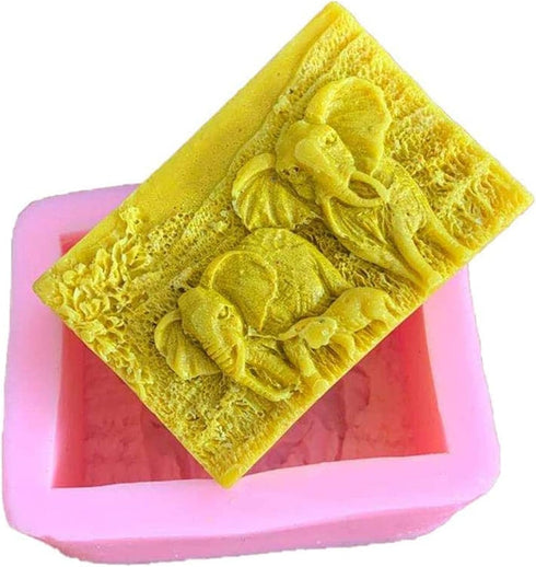 Elephant Family Silicone Soap Molds Animal Bar Soap Making Molds Square Soap Mould for Baby Shower...