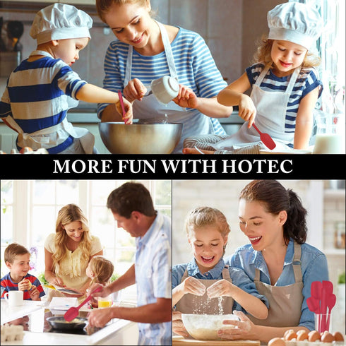 HOTEC Heat Resistant 600? BPA-Free Silicone Rubber Spatula Set, Kithchen Cooking Spatulas, Baking, Mixing, for Non Stick Cookware, Dishwasher Safe...