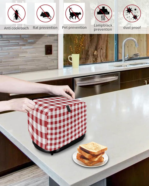 Farmhouse Red Plaid Toaster Cover 2 Slice, Small Kitchen Appliance Covers, Rustic Red White Checkered Toaster Oven Cover with Loop, Bread Machine ...
