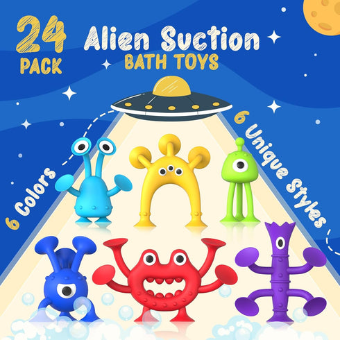 Suction Toys Kids Bath Toys: 24 Pcs Kids Sensory Suction Toys No Hole Bath Toys, Great Suction Fidget Toys Windows Travel Airplane Suction Cup Toy...