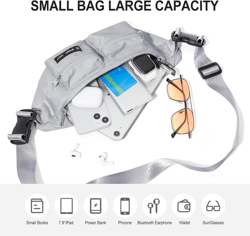 Fanny Pack for Women Men Crossbody Waist Pack Bag with 6-Zipper Pocket Adjustable Strap Black Fanny Packs for Outdoor Travel Sports Hiking Running...