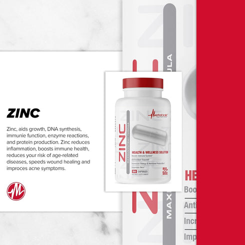 Zinc Supplement by Metabolic Nutrition, 75mg, 90 Zinc Capsules, Supports Immune System Function w/Zinc Oxide...