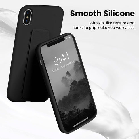 LAUDTEC Silicone Kickstand Case Compatible with iPhone X/XS, Vertical and Horizontal Stand Hand Strap Metal Kickstand Cover, Flexible Soft Liquid ...