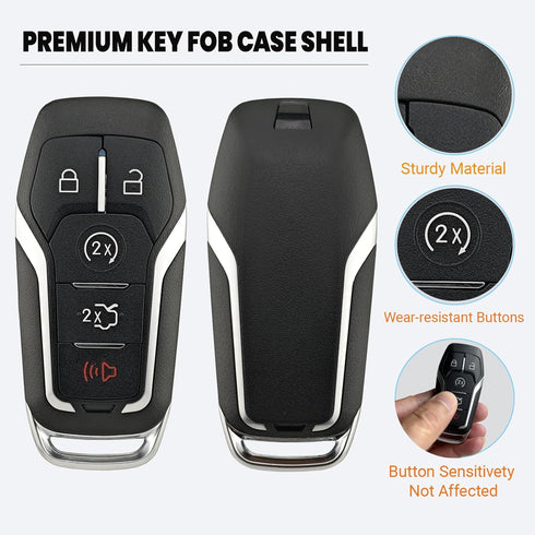 Key Fob Case Shell Fit for Ford Explorer Edge Mustange Fusion 5 Buttons Replacement Keyless Entry Remote Smart Key Fob Cover Casing with Button Pa...