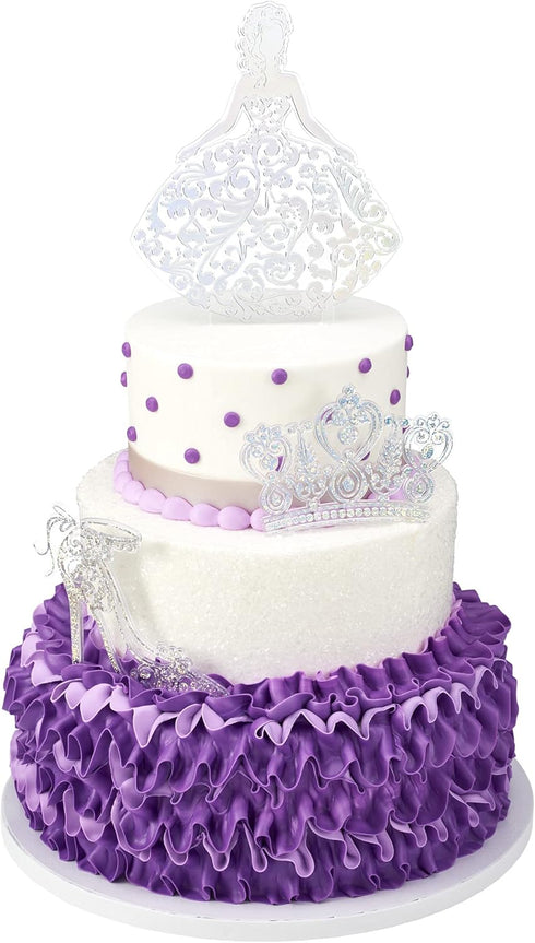 DecoPac Quinceanera Cake Topper, Glitter Cake Topper, Silver Cake Decoration, 3 Piece Set...
