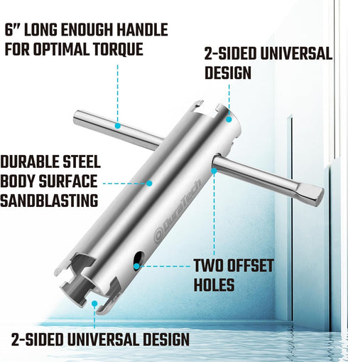 DURATECH Long Reach Basket Strainer Wrench, Universal Sink Strainer Wrench with Sliding Handle, Double End, 1/2" & 3/8"...