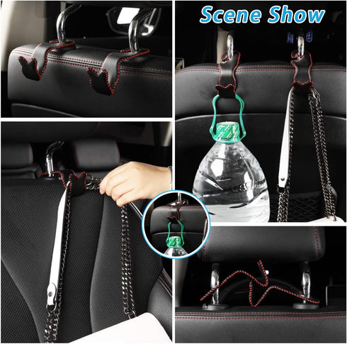 Car Seat Headrest Hooks 2 Pcs, Leather Durable Auto Backseat Hangers Storage Organizer, Universal Vehicle Interior Holder Accessories for Purse Gr...
