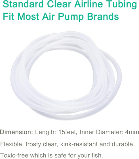 15 Feet Airline Tubing Standard Aquarium Air Pump Accessories with Air Stone Disc, Check Valves, Suction Cups and Connectors for Nano Air Pumps Sm...