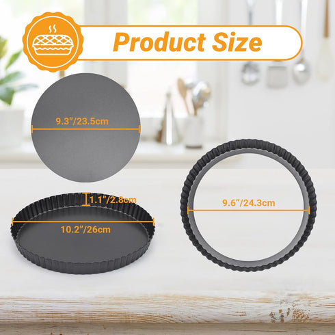 Beasea Tart Pan 10 Inch with Removable Bottom, Non Stick Quiche Pan Pie Shell Fluted Edge Tart Pan, Loose Base Carbon Steel Round Cooking Pan for ...