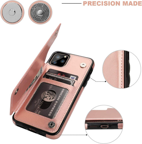 for iPhone 11 Pro Max Wallet Case with Card Holder,OT ONETOP PU Leather Kickstand Card Slots Case,Double Magnetic Clasp and Durable Shockproof Cov...