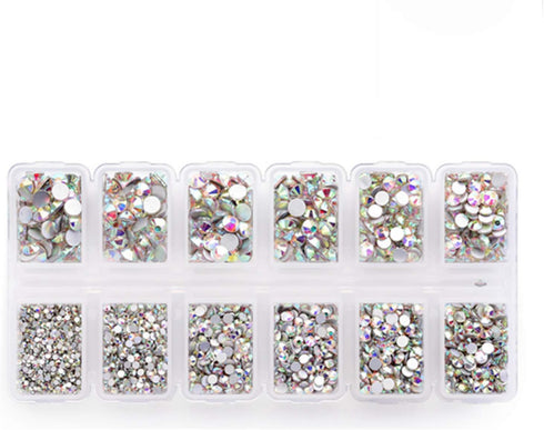4200 Pieces Flat Back AB Rhinestones for Craft, Round Crystal Gems Stickers for Clothes, 1.5 mm - 4.8 mm, 6 Sizes...