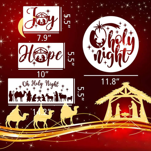 Nativity Christmas Stencil Christian Jesus Stencils for Painting on Wood for Unto Us/Holy Night/Believe/Blessed Templates for Wood Sign Canvas Wal...
