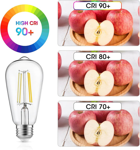 Vintage LED Edison Bulbs, 6W, Equivalent 60W, High Brightness Cool White 4000K, ST58 Antique LED Filament Bulbs with 90+ CRI, E26 Medium Base, Dim...