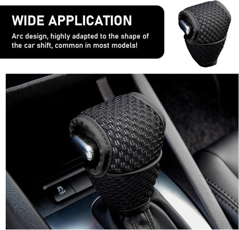 1 PC Car Shift Knob Cover, 5D Mesh Fabric Velcro Opening T-Shaped Sweat-Absorbent Non-Slip Breathable Gear Shift Head Dust-Proof Decorative Cover,...