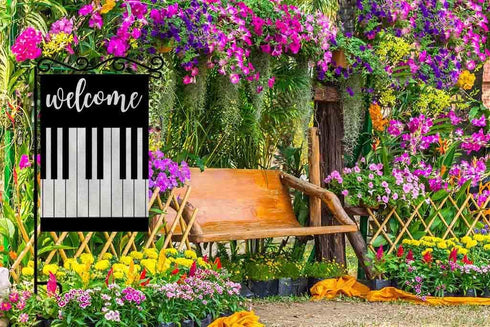 AOYEGO Welcome Garden Flag Small Vertical Double Sided 12.5 x 18 Inch Music Piano Musical Lover Burlap Yard Outdoor Decor...