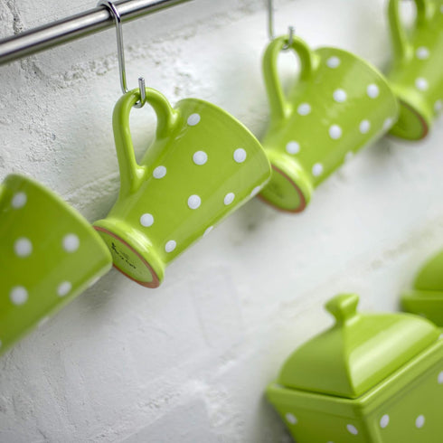 City to Cottage Handmade Lime Green and White Polka Dot Ceramic Coffee, Tea, Latte Mug, Cup with Large Handle, Unique 7 oz / 200ml Designer Potter...