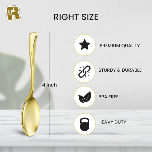 100 Pack Gold Small Spoons - 4 Inch Gold Mini Spoons - Heavy duty Mini Spoons For Dessert, Ice Cream, Tastings, Cocktails, BPA Free Dessert Spoons...
