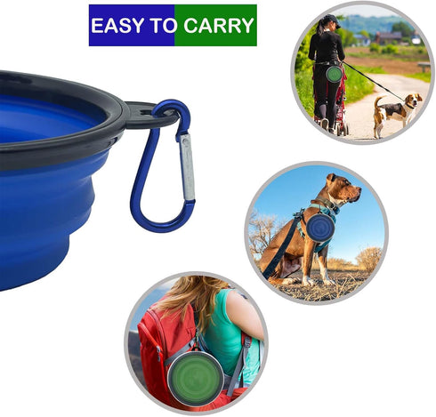 Medium Collapsible Dog Bowl 23oz,2 Pack Portable and Foldable Pet Travel Bowls Collapsable Dog Water Feeding Bowls Dish with 2 Carabiners & Lids f...