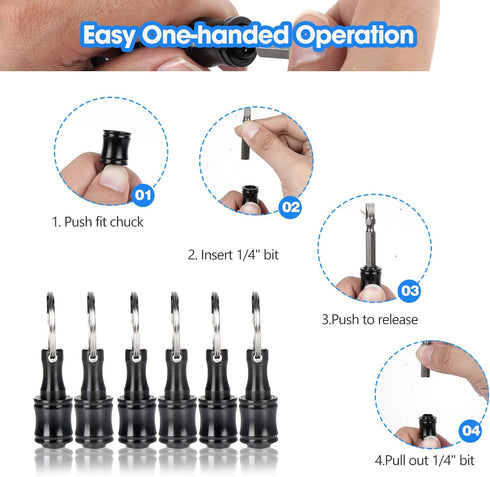 Upgrade 12Pcs Bit Holder With Black Carabiner 1/4 inch Hex Shank Aluminum Alloy Screwdriver Bits Holder Light-weight Quick-change Extension Bar Ke...