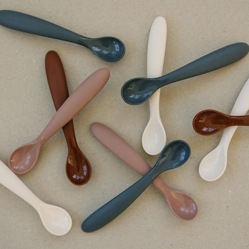 Rust and Charcoal Silicone Spoon Set by Mebie Baby, 2 Pack, Silicone Baby and Toddler Spoons for Snacks and Meal Time, Great Feeding Spoons for Ba...