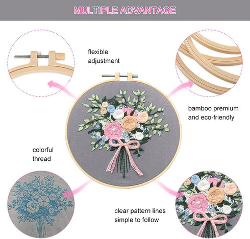 3pcs Embroidery Starter Kit for Beginners Floral Embroidery Kit DIY Material Package with 20cm Bamboo Embroidery Hoop......