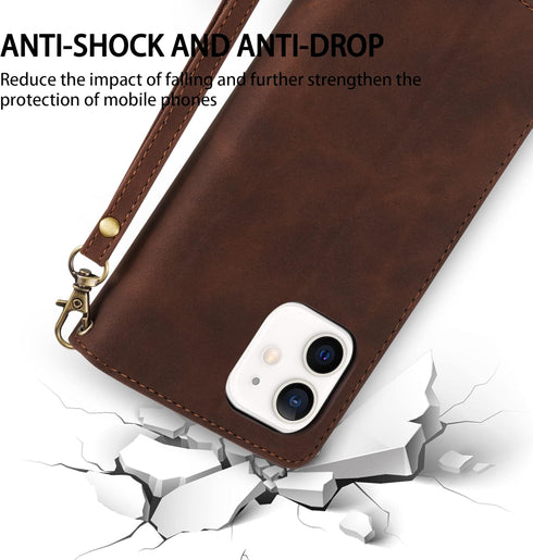 ZZXX for iPhone 12 Mini Wallet Case with Card Slot Premium Soft PU Leather Zipper Flip Folio Wallet with Wrist Strap Kickstand Protective for iPho...